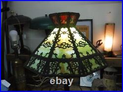 Antique Slag Glass panel Shade Handel miller hubbard bradley table Lamp Light er