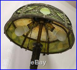 Antique Slag Glass with Metal Overlay Electric Table Lamp