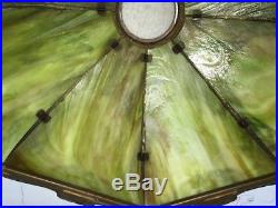 Antique Slag Lamp Green Glass with Seven Panels and Lighted Base