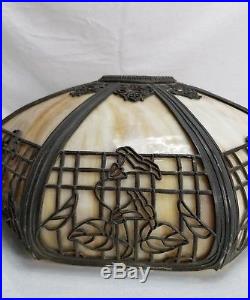 Antique Slag Ornate Lamp Dome Shade Brady Hubbard Style Art Craft Mission Glass