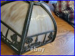 Antique Slag Stained Glass Filigree Figural Miller 6 Panel 18lamp Shade Tree