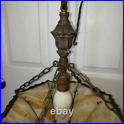 Antique Slag Stained Glass Inverted Hanging Hall Lamp Light Shade Chandelier