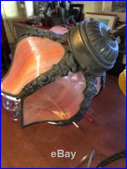 Antique Slag Stained Glass Petal Lotus Lamp Nice Condition