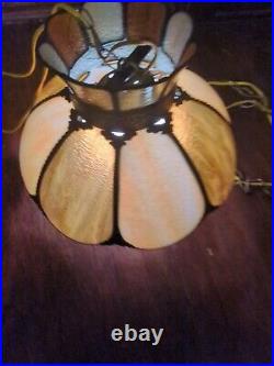 Antique Slag Stained Glass Shade Brass Copper Chandelier or Lamp Arts & Craft