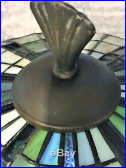 Antique Slag Stained Leaded Hanging Glass Lamp Shade Arts & Crafts Jewels L@@K