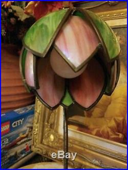 Antique Slag Tulip Bicolor 10 Glass Bra Table Lamp/ornate Shade 19 Inches Tall