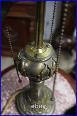 Antique Small Art Nouveau Table Lamp Base Leaded Slag Glass Shade Snake Flowers