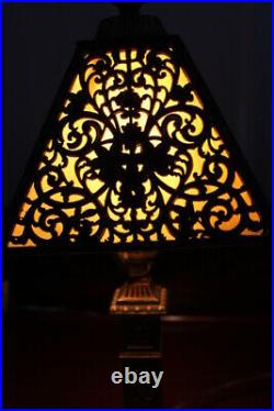 Antique Small Ornate Boudoir Slag Glass Table Lamp Sign AMV USA Art Nouveau