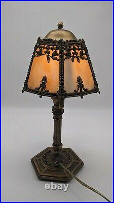 Antique Small Ornate Boudoir Vanity Nightstand Slag Glass Table Lamp Base