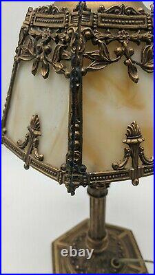 Antique Small Ornate Boudoir Vanity Nightstand Slag Glass Table Lamp Base