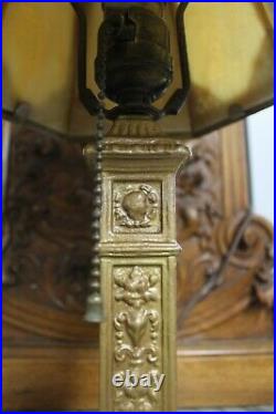Antique Small Ornate Boudoir Vanity Slag Glass Table Lamp Figural Base