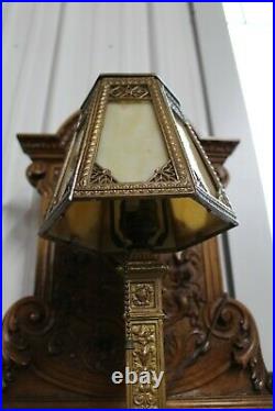 Antique Small Ornate Boudoir Vanity Slag Glass Table Lamp Figural Base