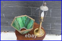 Antique Small Size Arts & Crafts Art Nouveau Slag Glass Table Boudoir Lamp