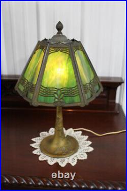 Antique Small Size Arts & Crafts Art Nouveau Slag Glass Table Boudoir Lamp