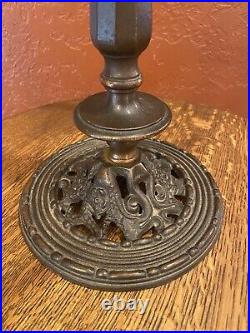 Antique Solid Cast Iron Lamp For 10 Stained Slag Glass Shade Handel Tiffany Era