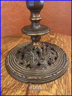 Antique Solid Cast Iron Lamp For 10 Stained Slag Glass Shade Handel Tiffany Era