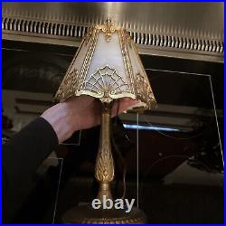 Antique Spider Web Edwardian 6-panel Slag Glass Castmetal Lamp 1913 Miller Co