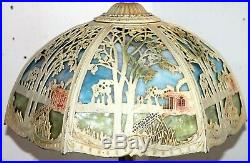 Antique Stunning Arts & Crafts 12 Panel Bent Slag Glass Silhouette Lamp B&h Era
