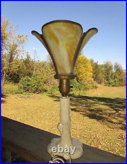 Antique THE CAPTIVE Lady Figural Lamp With Vintage Slag Glass Shade