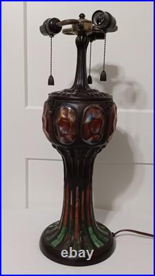 Antique TIFFANY Style LAMP, Bronze Tone Mosaic Glass TURTLEBACK, WORKS GREAT