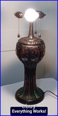 Antique TIFFANY Style LAMP, Bronze Tone Mosaic Glass TURTLEBACK, WORKS GREAT