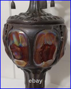 Antique TIFFANY Style LAMP, Bronze Tone Mosaic Glass TURTLEBACK, WORKS GREAT