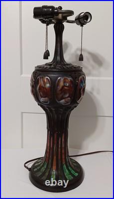 Antique TIFFANY Style LAMP, Bronze Tone Mosaic Glass TURTLEBACK, WORKS GREAT