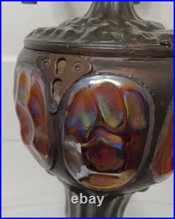 Antique TIFFANY Style LAMP, Bronze Tone Mosaic Glass TURTLEBACK, WORKS GREAT