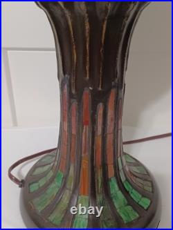 Antique TIFFANY Style LAMP, Bronze Tone Mosaic Glass TURTLEBACK, WORKS GREAT