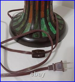 Antique TIFFANY Style LAMP, Bronze Tone Mosaic Glass TURTLEBACK, WORKS GREAT