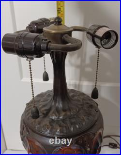 Antique TIFFANY Style LAMP, Bronze Tone Mosaic Glass TURTLEBACK, WORKS GREAT