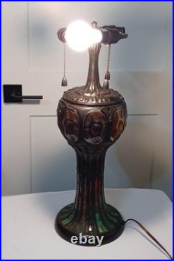 Antique TIFFANY Style LAMP, Bronze Tone Mosaic Glass TURTLEBACK, WORKS GREAT