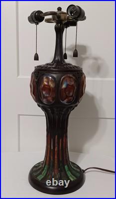 Antique TIFFANY Style LAMP, Bronze Tone Mosaic Glass TURTLEBACK, WORKS GREAT