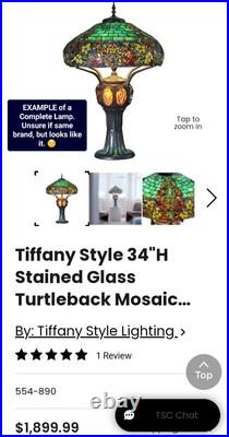 Antique TIFFANY Style LAMP, Bronze Tone Mosaic Glass TURTLEBACK, WORKS GREAT