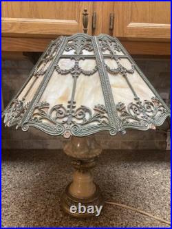 Antique Table Lamp Base For Reverse Painted Leaded Slag Glass Shade