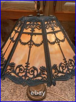 Antique Table Lamp Base For Reverse Painted Leaded Slag Glass Shade