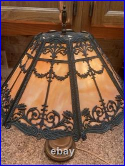 Antique Table Lamp Base For Reverse Painted Leaded Slag Glass Shade