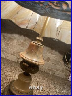 Antique Table Lamp Base For Reverse Painted Leaded Slag Glass Shade