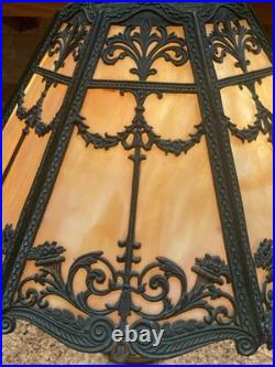 Antique Table Lamp Base For Reverse Painted Leaded Slag Glass Shade