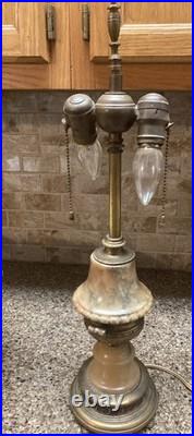 Antique Table Lamp Base For Reverse Painted Leaded Slag Glass Shade