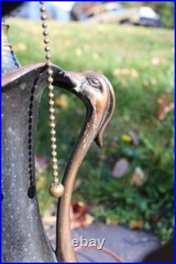 Antique Table Lamp Base For Reverse Painted Leaded Slag Glass Shade Art Nouveau