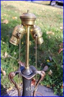 Antique Table Lamp Base For Reverse Painted Leaded Slag Glass Shade Art Nouveau