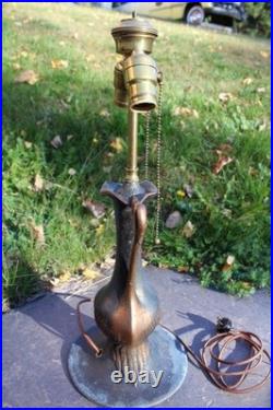 Antique Table Lamp Base For Reverse Painted Leaded Slag Glass Shade Art Nouveau