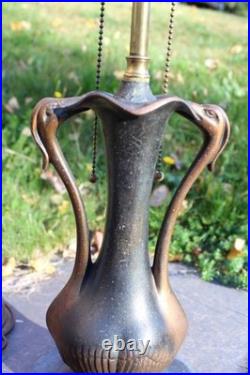 Antique Table Lamp Base For Reverse Painted Leaded Slag Glass Shade Art Nouveau