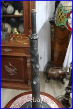 Antique Table Lamp Base For Reverse Painted Leaded Slag Glass Shade Handel Look