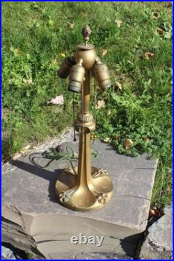 Antique Table Lamp Base For Reverse Painted Leaded Slag Glass Shade Sign B&H Antique Table Lamp Base For Reverse Painted Leaded Slag Glass Shade Sign B&H