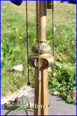 Antique Table Lamp Base For Reverse Painted Leaded Slag Glass Shade Sign B&H Antique Table Lamp Base For Reverse Painted Leaded Slag Glass Shade Sign B&H