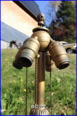 Antique Table Lamp Base For Reverse Painted Leaded Slag Glass Shade Sign B&H