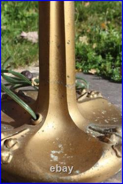 Antique Table Lamp Base For Reverse Painted Leaded Slag Glass Shade Sign B&H Antique Table Lamp Base For Reverse Painted Leaded Slag Glass Shade Sign B&H