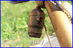 Antique Table Lamp Base For Reverse Painted Leaded Slag Glass Shade Sign B&H